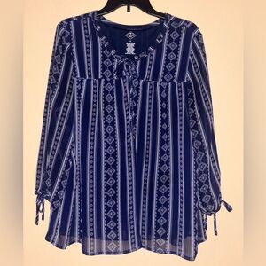 St. John’s Bay Women’s Navy Boho Striped Long Sleeve Blouse - XL